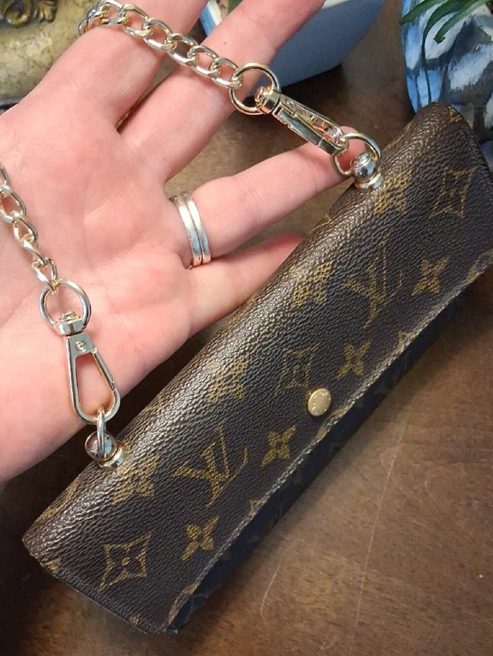 Louis Vuitton Monogram Crossbody Wallet in Brown with Gold Hardware